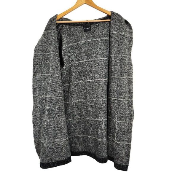 CYRUS Windowpane Plaid Open Front Cardigan L Sweater Coat Stretch Comfy Coatigan - Picture 4 of 7